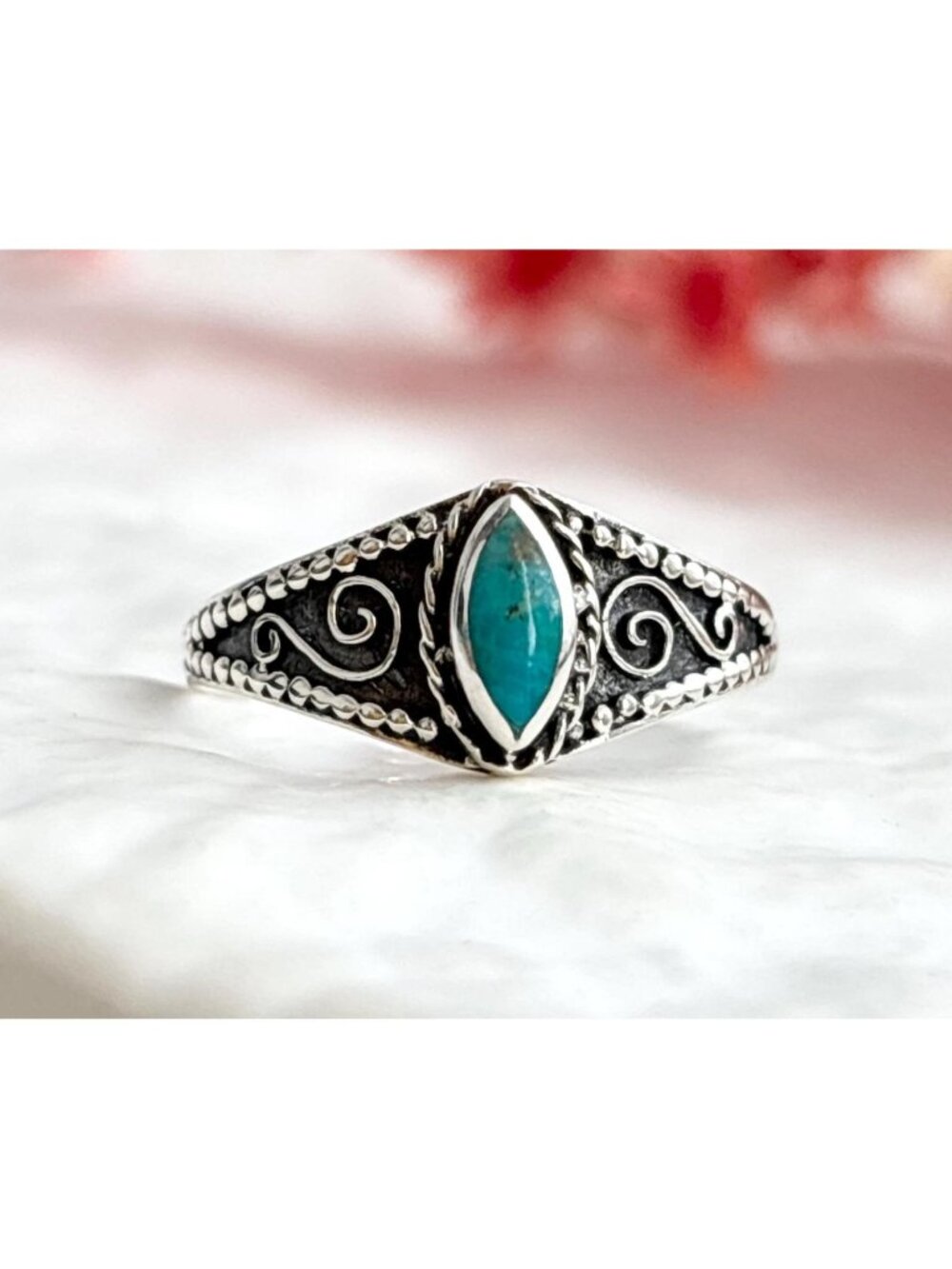Marquise Turquoise Shadowbox Southwest Sterling Silver 925 Vintage Ring sz 5.75